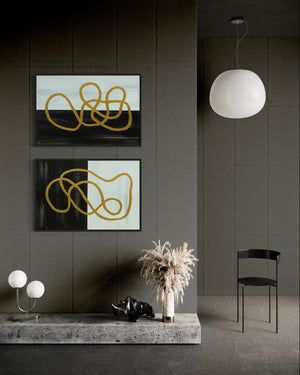 Golden Scribble Black and White Abstract Canvas Painting Modern Contemporary Minimalist